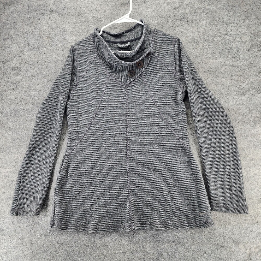 prAna Sweater Womens Large Long Sleeve Gray Cowl Neck Recycled Wool
